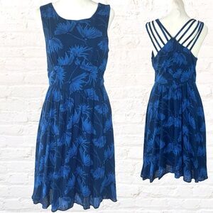Maple  Blue Tropical Floral Mini Dress with Strappy Back Detail Size 6